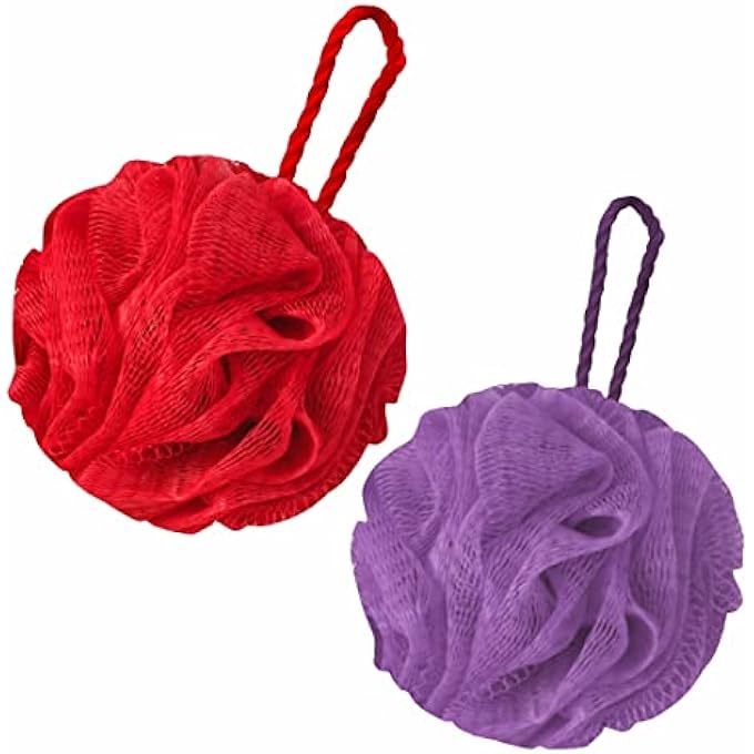 GUBB Luxe Bath Sponge Round Loofah For Women & Men, Bathing Scrubber For Body - Coral & Lilac - Image 1